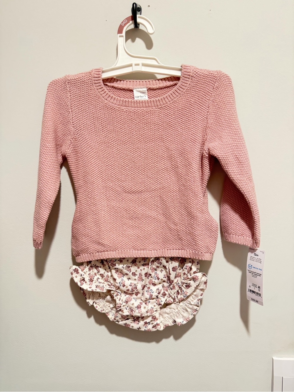 Carter's Pink Knit Sweater with Floral Bloomer Set